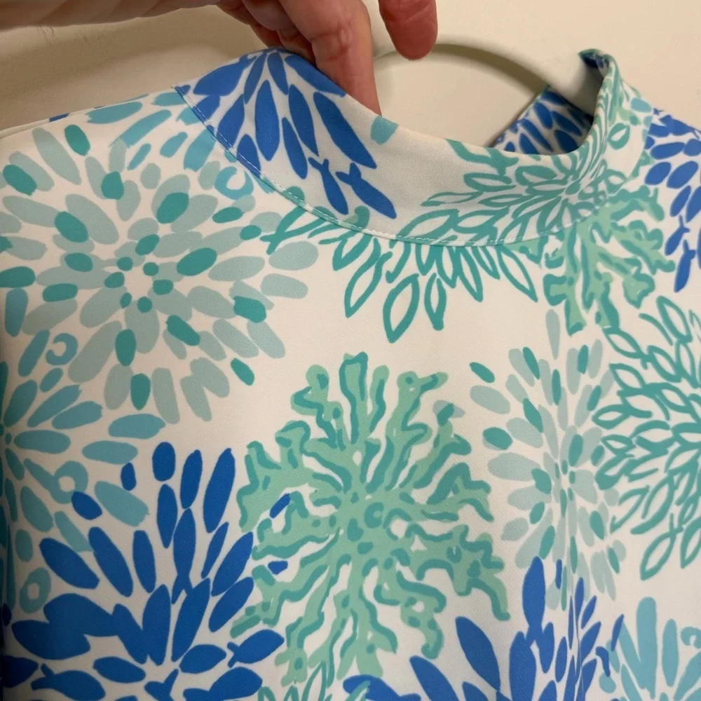 Sail to Sable Blue Green Floral Shift Dress Long Sleeve Size Large resortwear - Picture 3 of 9